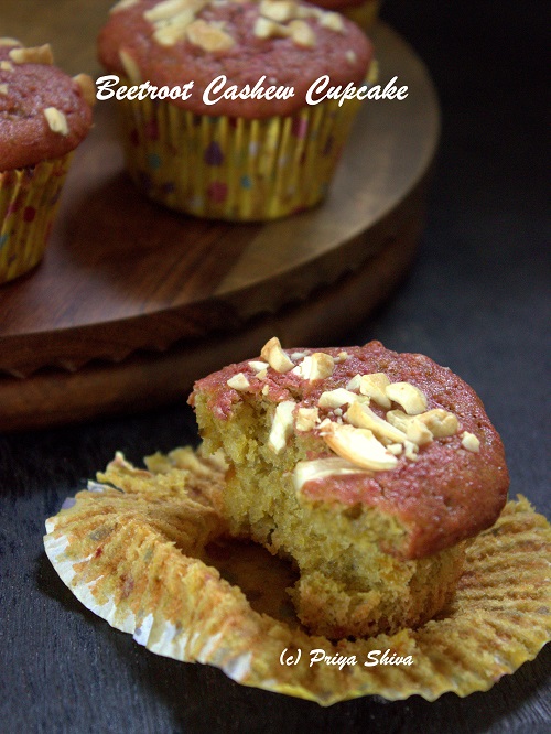 eggless beetroot cashew cupcake