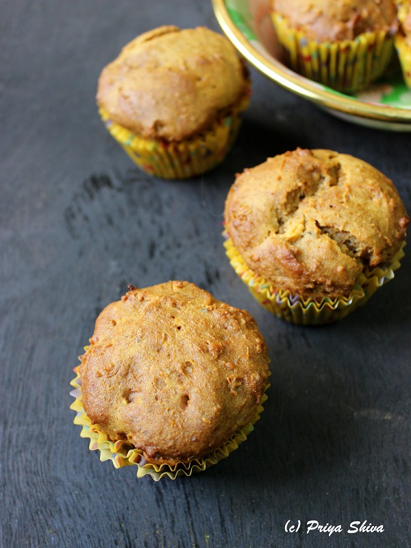 Eggless Papaya Banana Honey Muffins