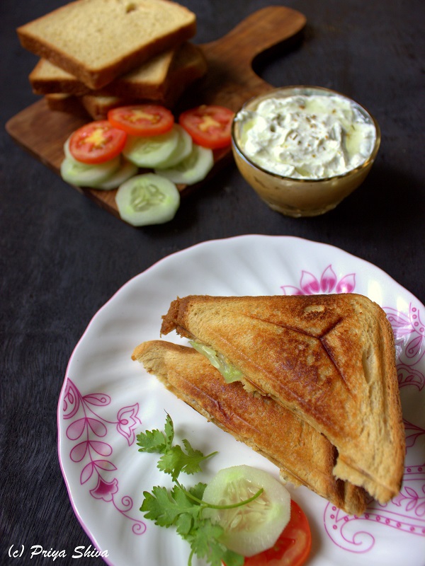 vegetable sandwich with tzatziki sauce