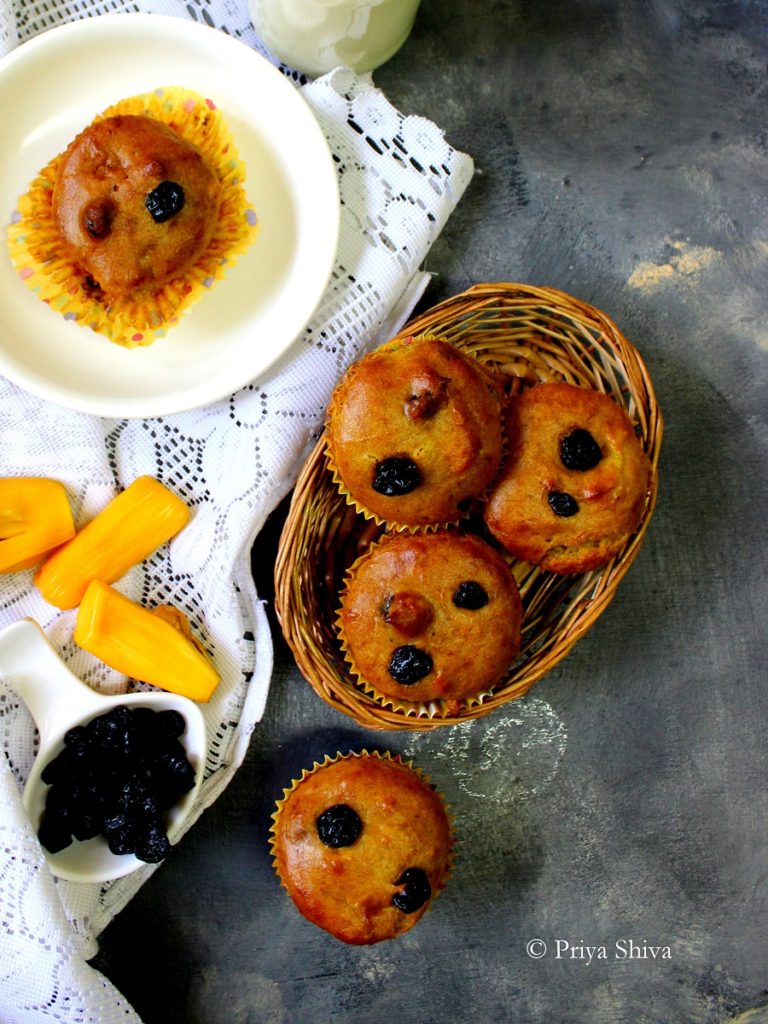 Eggless Whole wheat Jackfruit Blueberry Muffin recipe